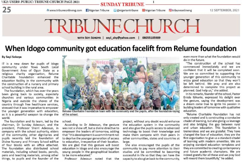 When Idogo community got education facelift from Relume foundations